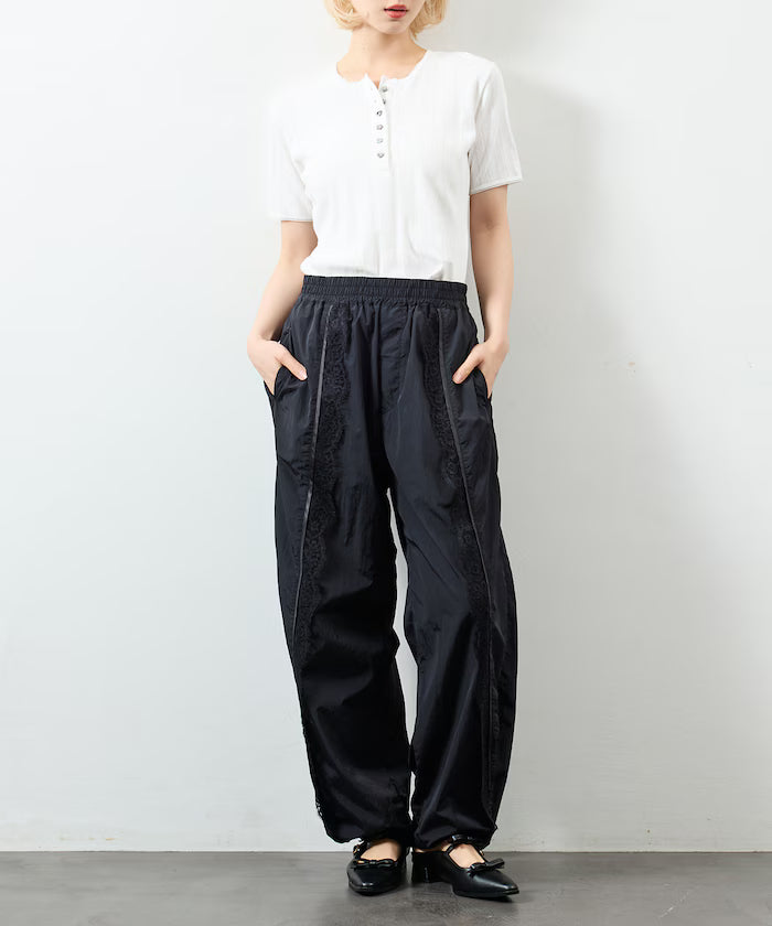 Nylon Lace Easy Wide Pants
