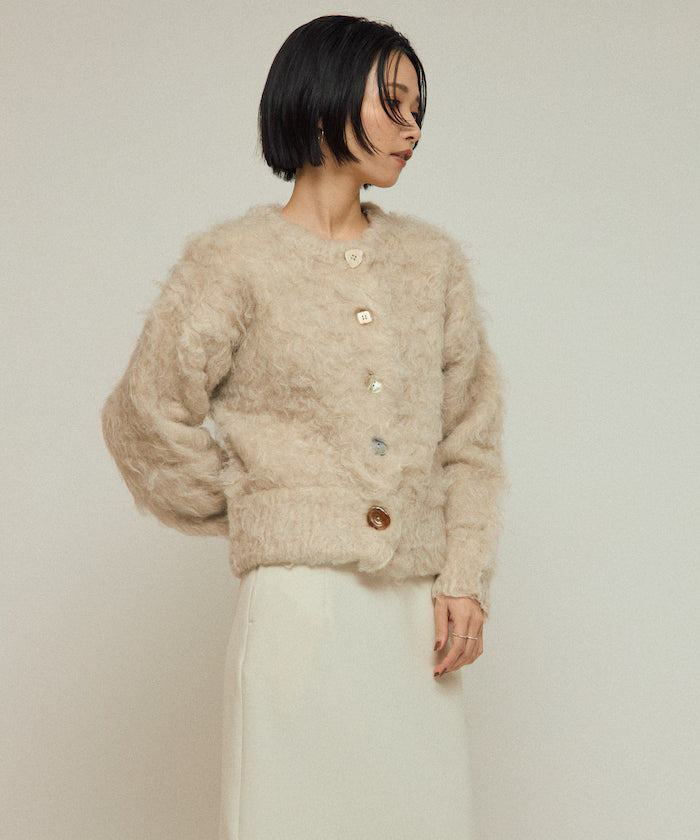 Variation Button Shaggy Knit Cardigan