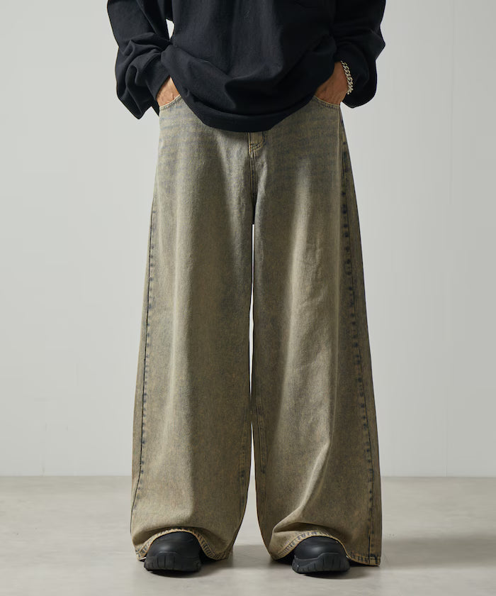 Wide Flare Silhouette Denim Pants [Limited Edition] - Wash Light Brown