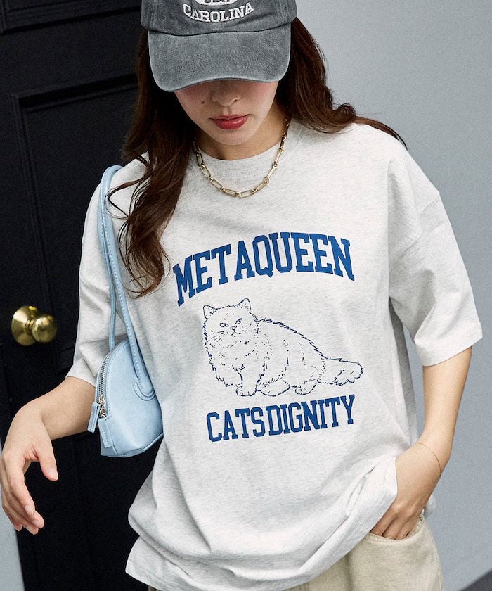 <Functional Material> METAQUEEN Cat Print T-Shirt Limited Edition - Light Gray