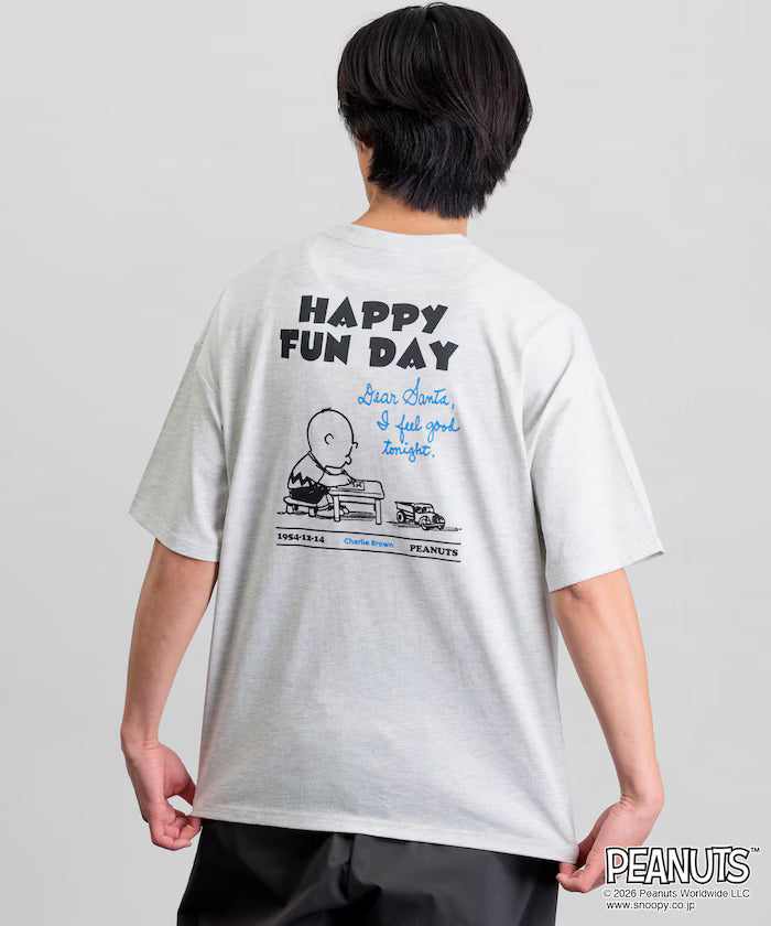 PEANUTS/Peanuts Exclusive Big Silhouette Back Print Crew Neck T-Shirt/HAPPY FUN DAY [Limited Release]