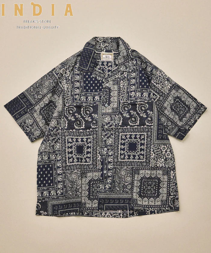 India-made Relaxed Fit Paisley Print Open Collar Short Sleeve Shirt Bandana Pattern