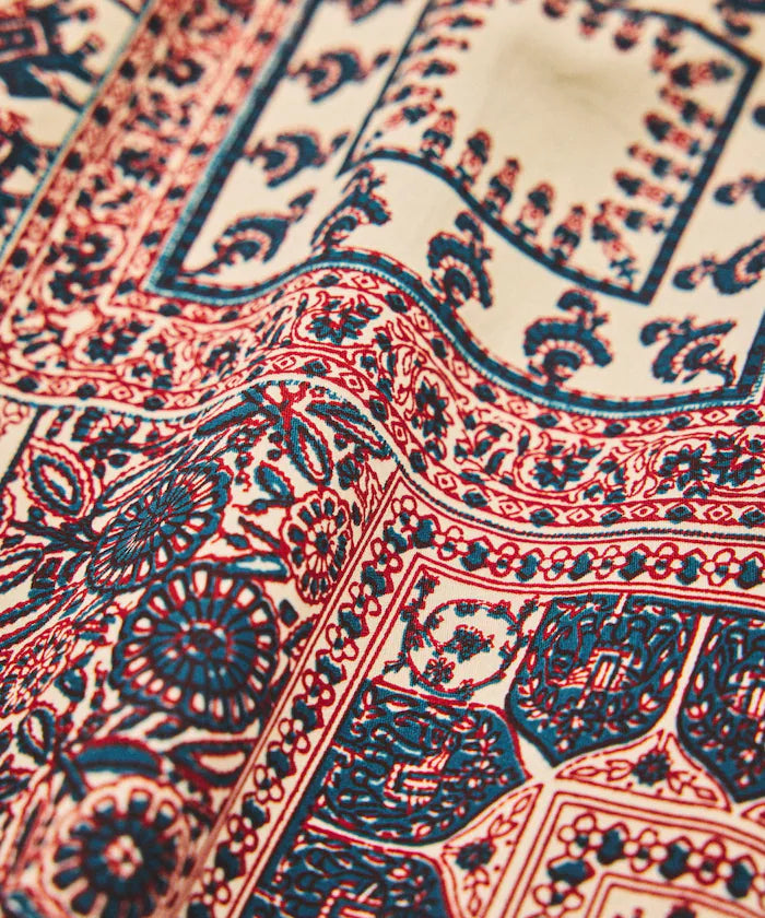India-made Relaxed Fit Paisley Print Open Collar Short Sleeve Shirt Bandana Pattern