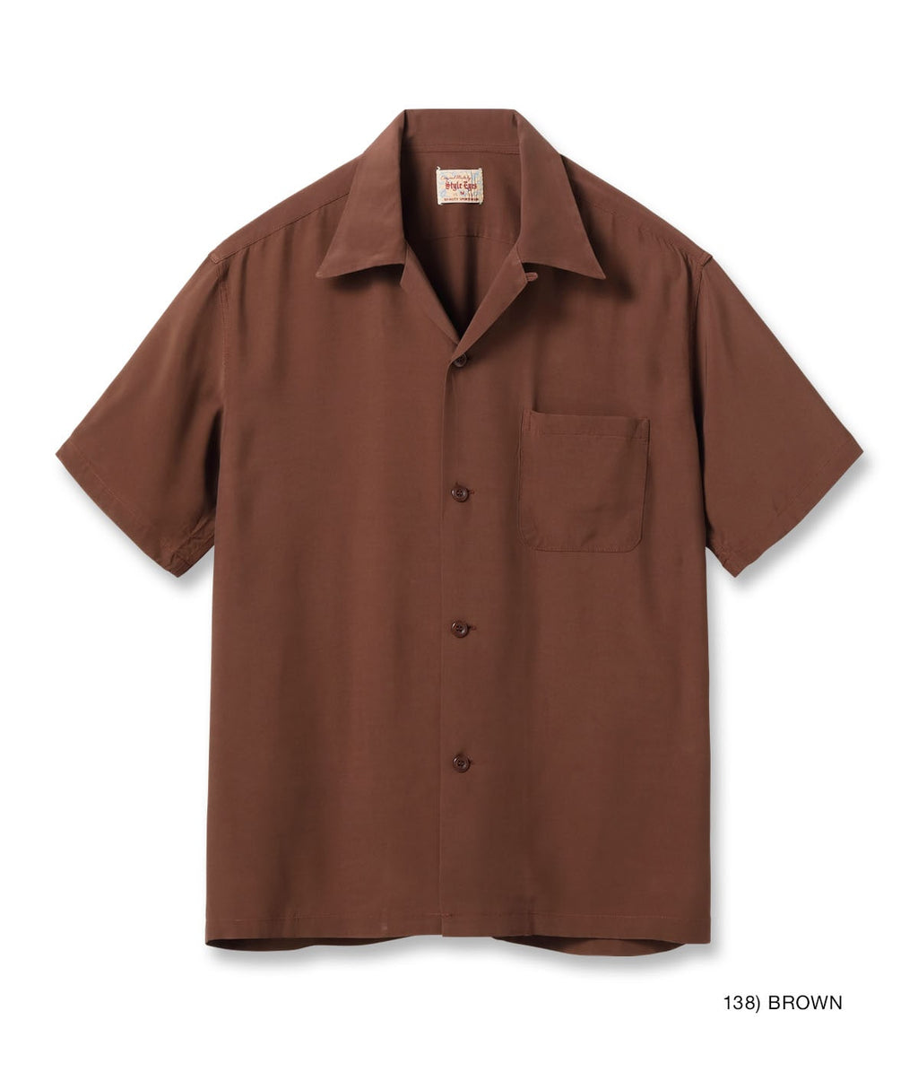 RAYON BOWLING SHIRT “PLAIN” - BROWN