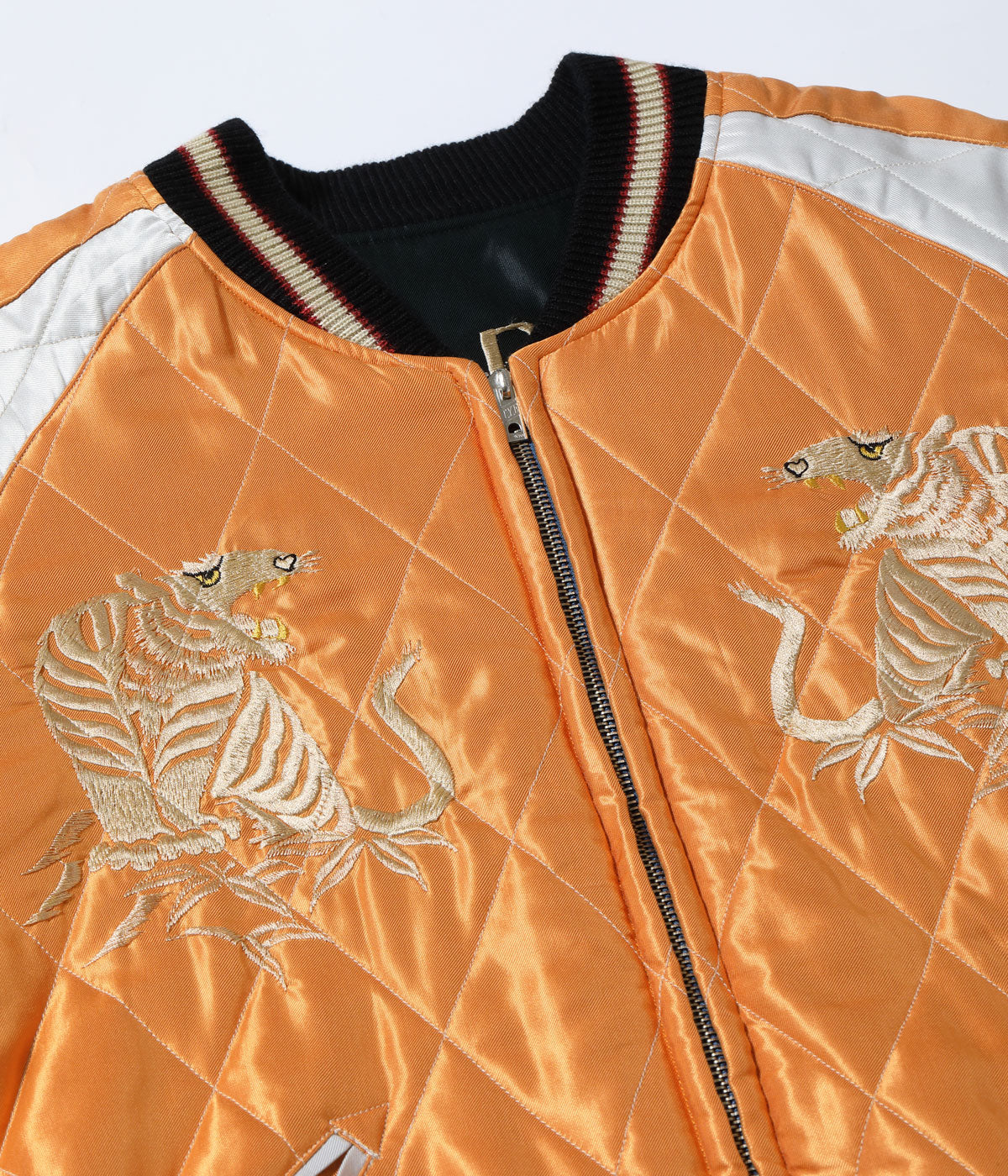 Early 1950s Style Acetate Quilted Souvenir Jacket “WHITE TIGER” × “LANDSCAPE”