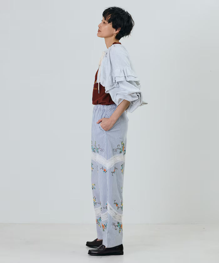 India Flower Cross Embroidery Lace Pants