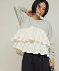 Organic Cotton Docking Frill Sweat / Relaxed Fit / Backed Sweat - Gray