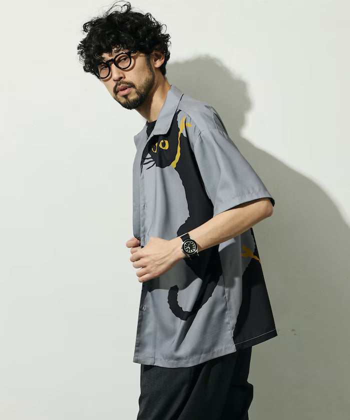 Open Collar Big Pattern Short Sleeve Shirt / Big Silhouette