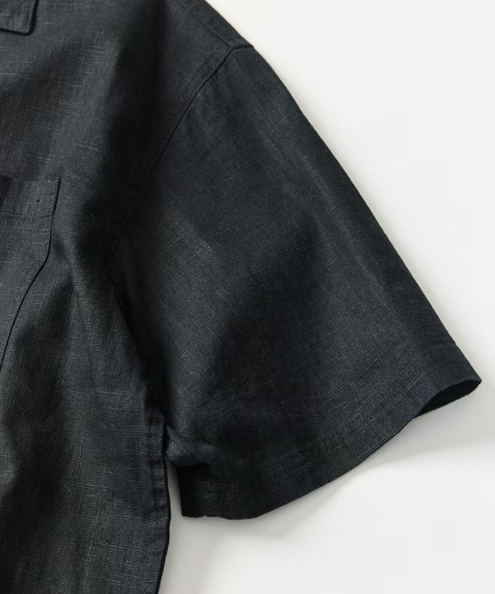 LINEN COTTON OPEN COLLAR SS SHIRT