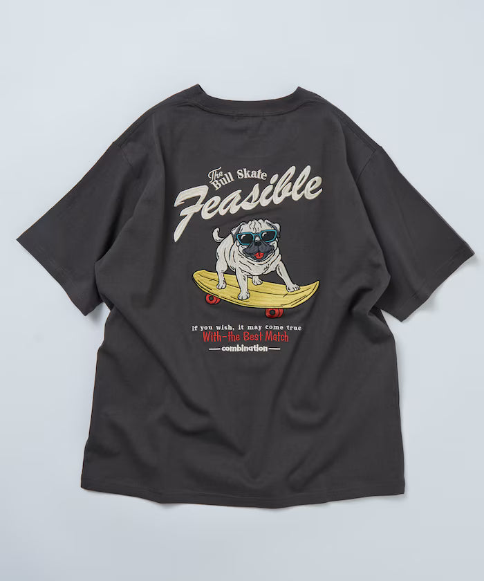 Relaxed Fit Back Embroidery Design Crew Neck T-Shirt / Dog 【Limited Edition】