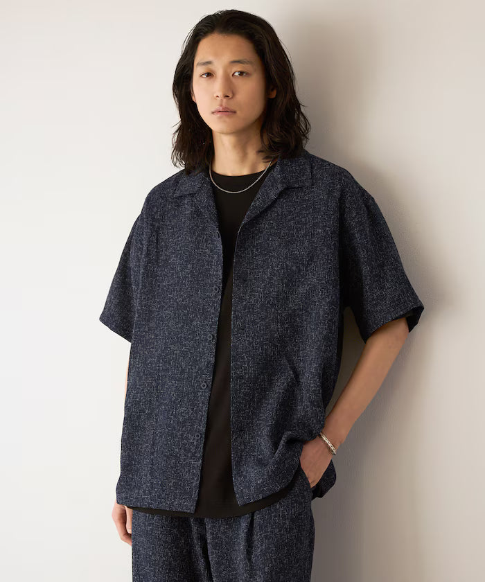 Summer Tweed Short Sleeve Open Collar Shirt / Suitable for Setup