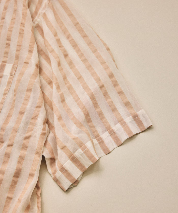 Indian-made Relaxed Fit Wide Stripe Sheer Sucker Open Collar Short Sleeve Shirt