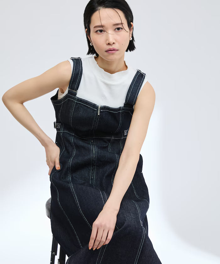 Denim Mermaid Dress / A-Line Slit Denim Overall Dress / Jumper Skirt