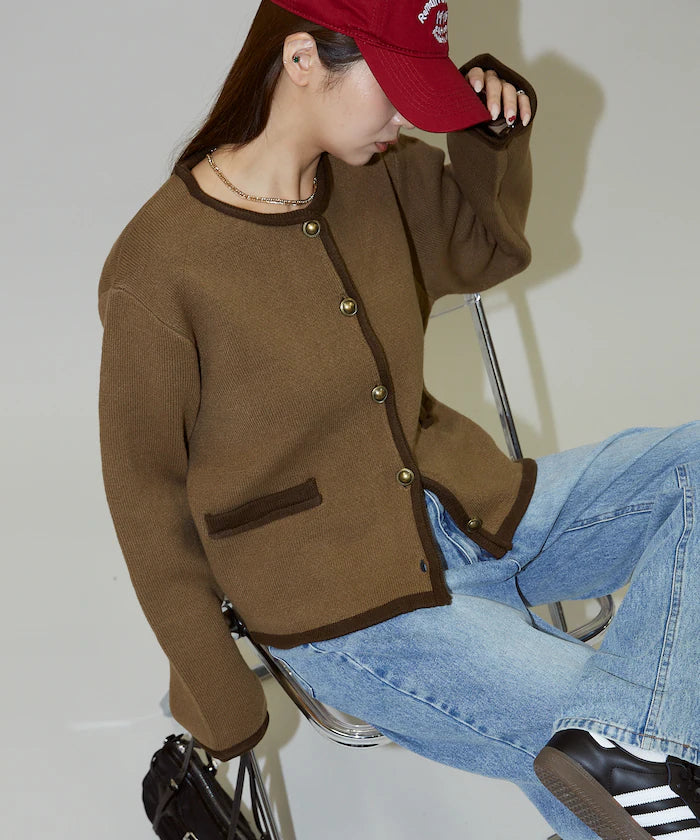 No Collar Jacket Style Knit Cardigan Limited Edition
