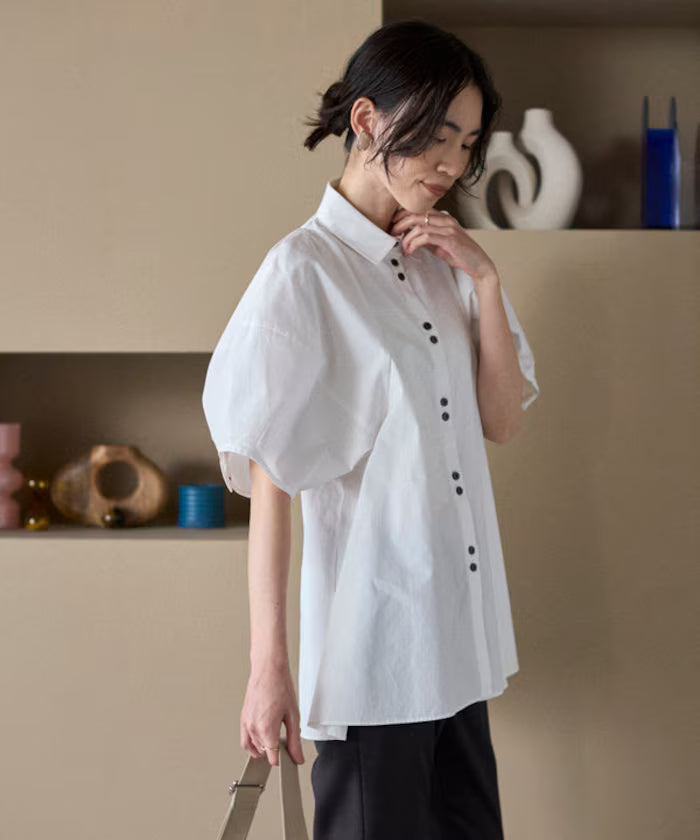 Switching Design Balloon Sleeve Shirt / 5-Minute Sleeve Blouse [Limited Edition]