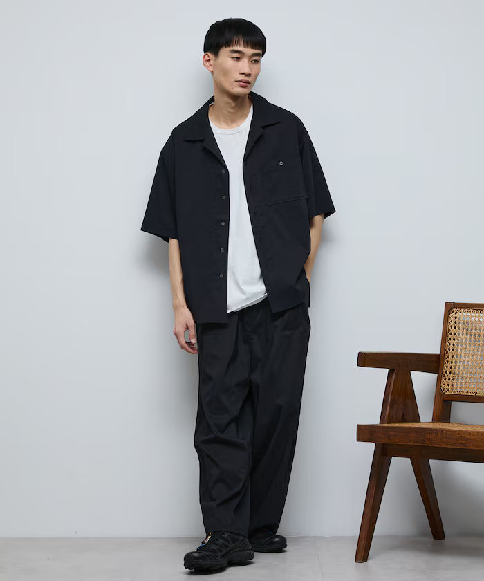 Ramie Blend Oversize Short Sleeve Open Collar Shirt / Easy Care Shirt / Linen Blend Short Sleeve Shirt