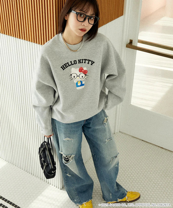 "HELLO KITTY/Hello Kitty" glasses college-style sweatshirt limited edition
