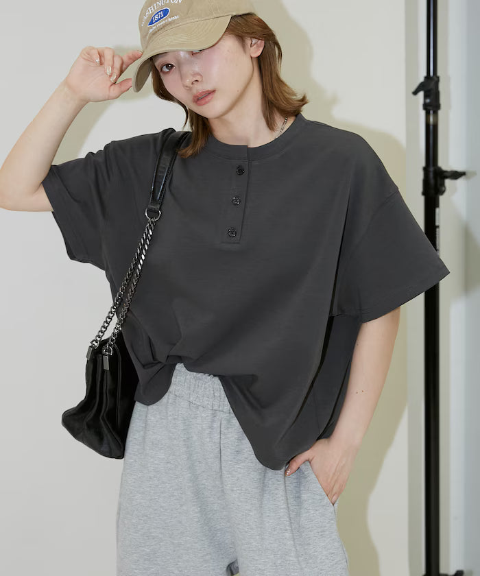 <contact cool> Cool Ponte Henry Neck T-Shirt Limited Release