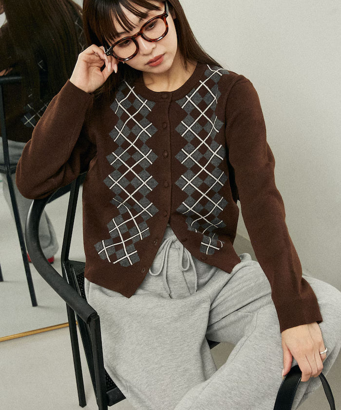 Argyle Pattern Jacquard Knit Cardigan Limited Edition