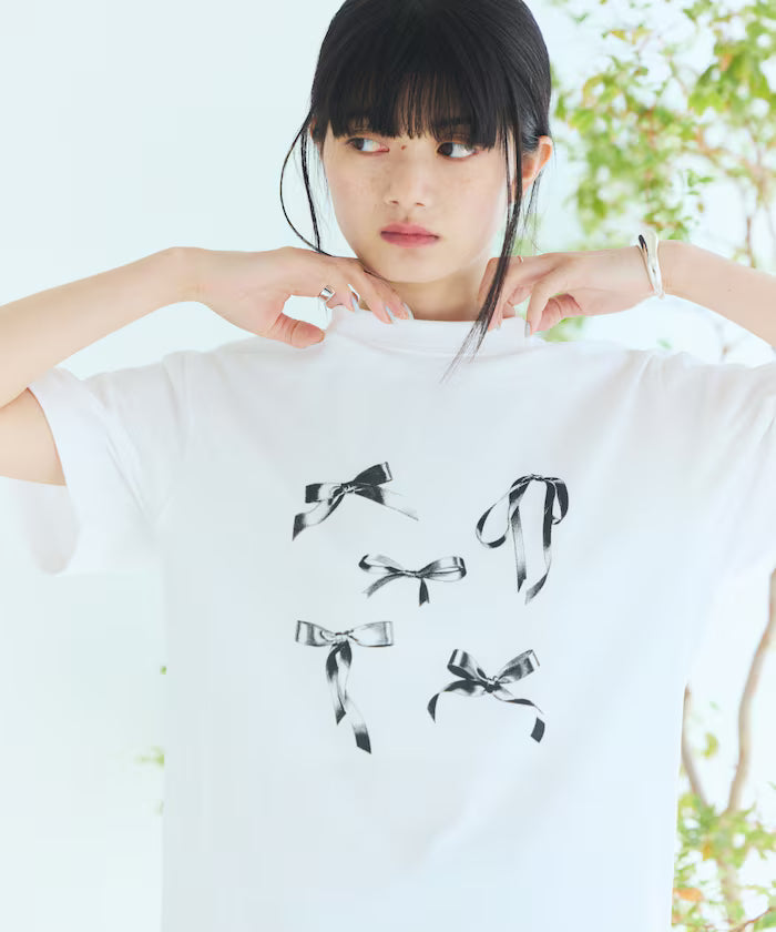 Comfortable Ribbon Print Crew Neck T-shirt