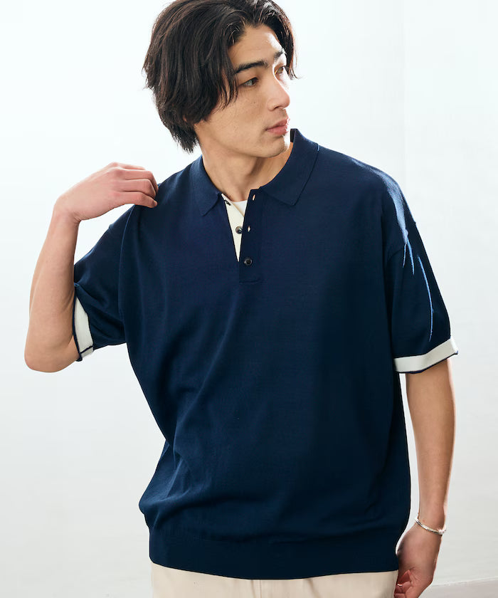Relax Fit Relax Fit Cool Touch Color Block Knit Polo Shirt [Limited Edition] - Navy