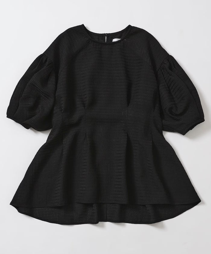 [March 11th 12:00 Release] Sheer Check Balloon Sleeve Blouse / 5-minute sleeves / Flare Silhouette