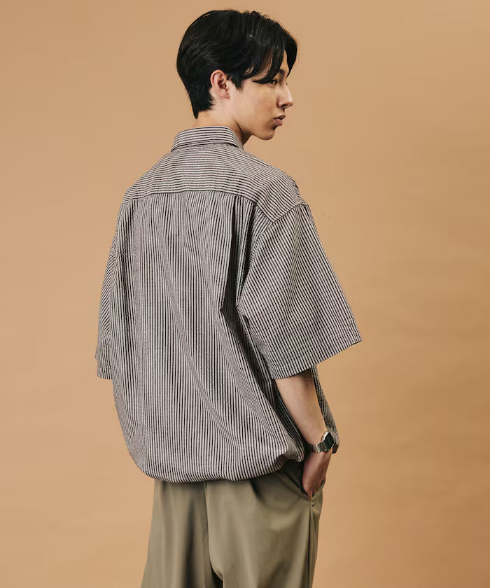 FREAK'S STORE for BEACH & FES Seersucker Spindle Regular Collar Short Sleeve Shirt