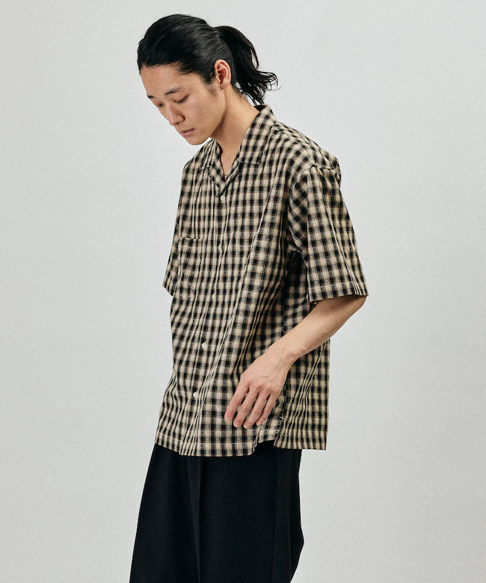 Dobby Woven Check Relaxed Open Collar Short Sleeve Shirt