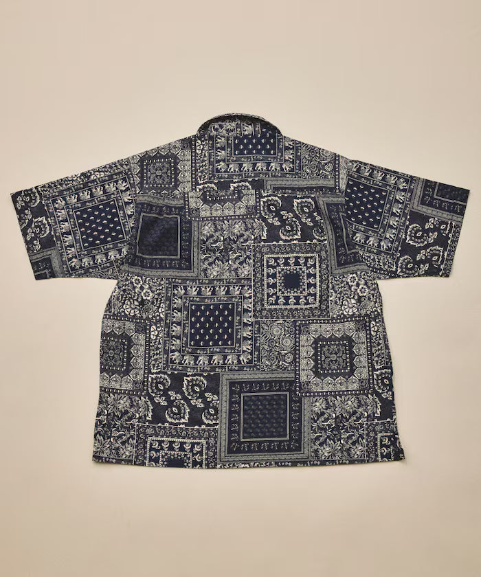 India-made Relaxed Fit Paisley Print Open Collar Short Sleeve Shirt Bandana Pattern