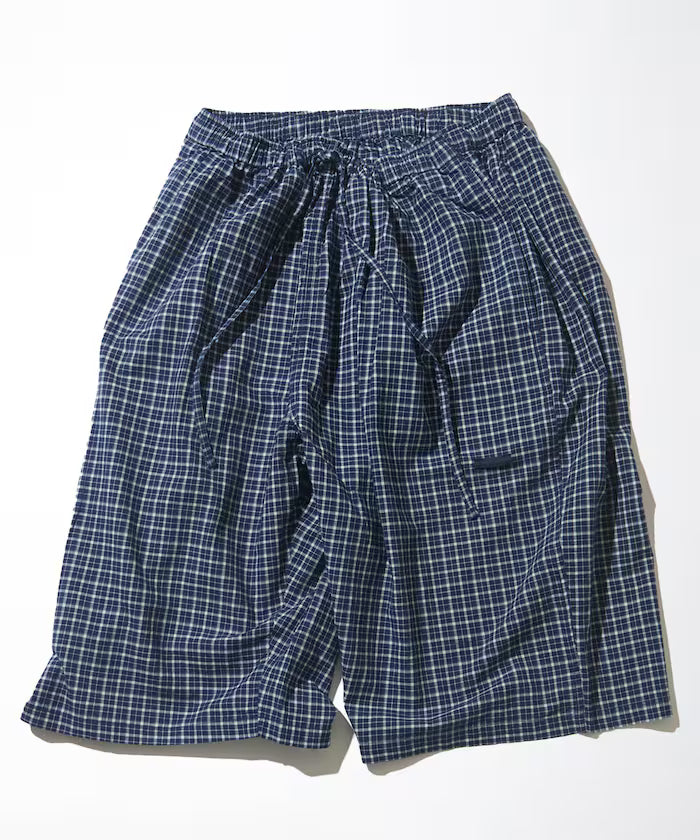 Indigo Madras Check Cropped Easy Pant - Navy