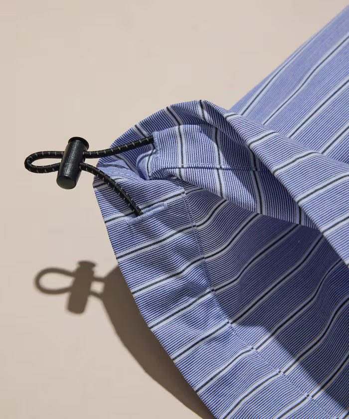 Typewriter Spindle Band Collar Stripe Short Sleeve Shirt