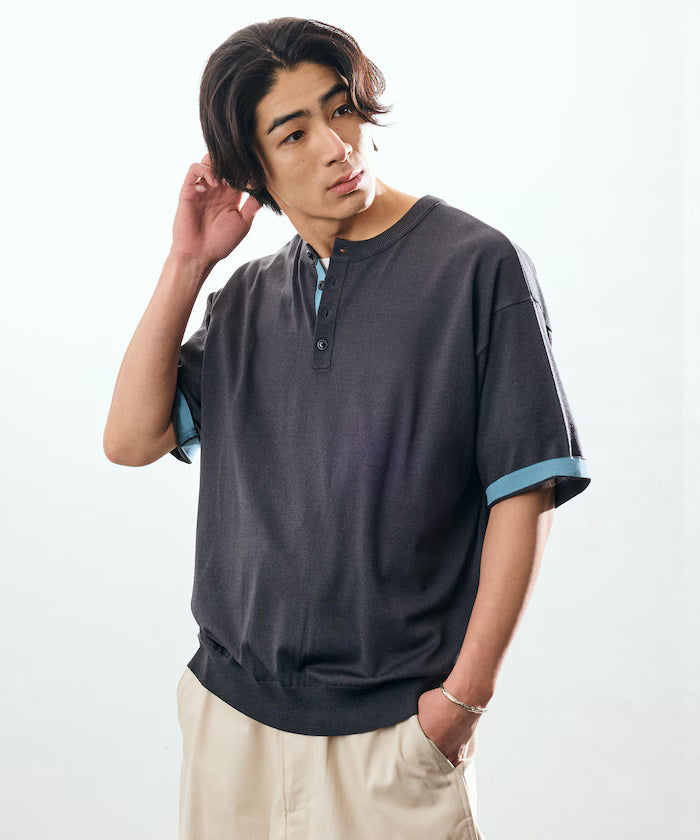 Relax Fit Relax Fit Cool Touch Color Block Henry Neck Pullover 【Limited Edition】