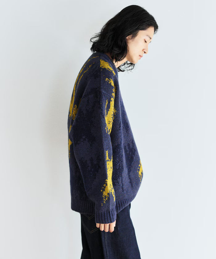 All-over Pattern Double Jacquard Knit Crew Neck Pullover / Relaxed Fit