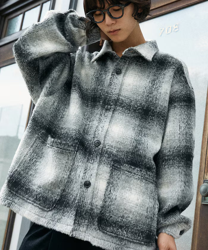 Shaggy Over Check Jacket [Limited Edition] - Light Gray