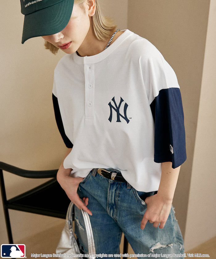 Limited Edition Custom MLB Logo Print Henley Neck Oversized T-Shirt