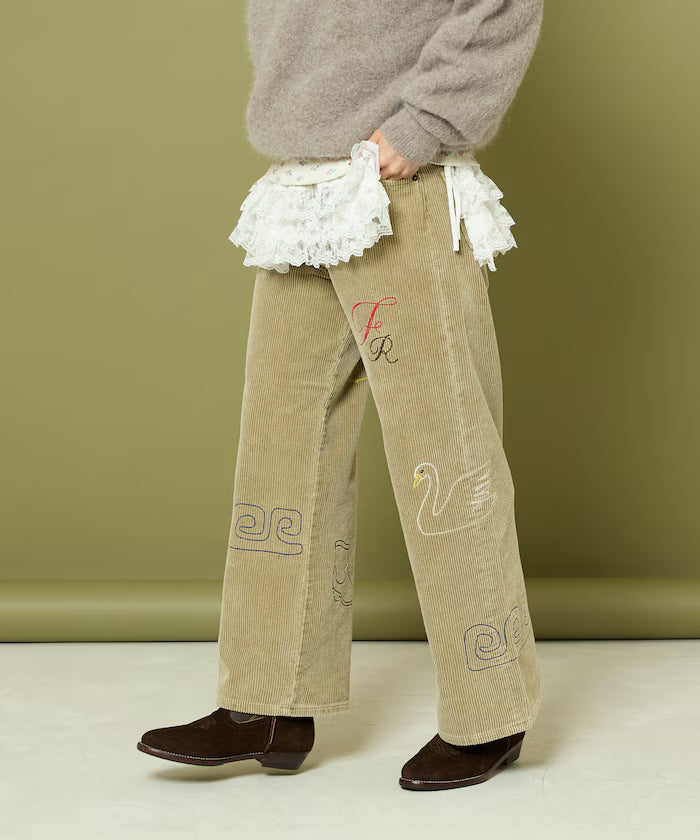 Chain Stitch Corduroy Pants
