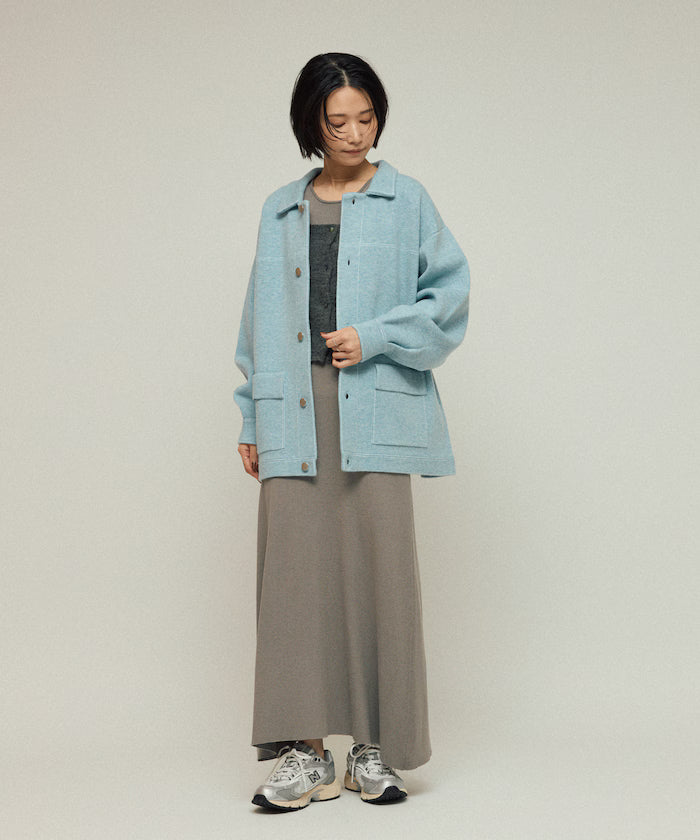 Oversized Wool Blend Knit Coverall / Color Stitch Knit Jacket