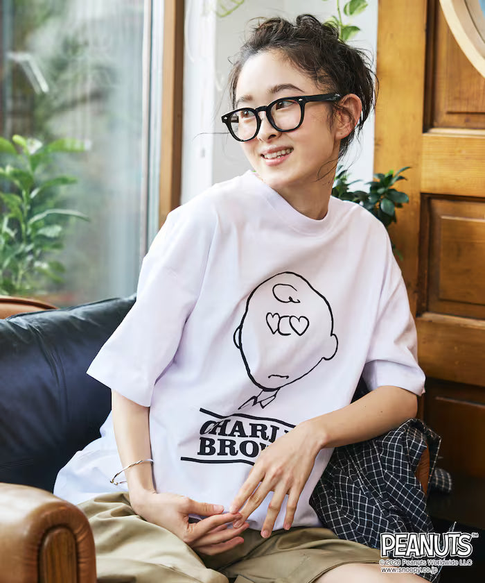 PEANUTS/Peanuts Custom Big Silhouette Crew Neck T-Shirt/Charlie Brown/Heart Eye [Limited Edition]