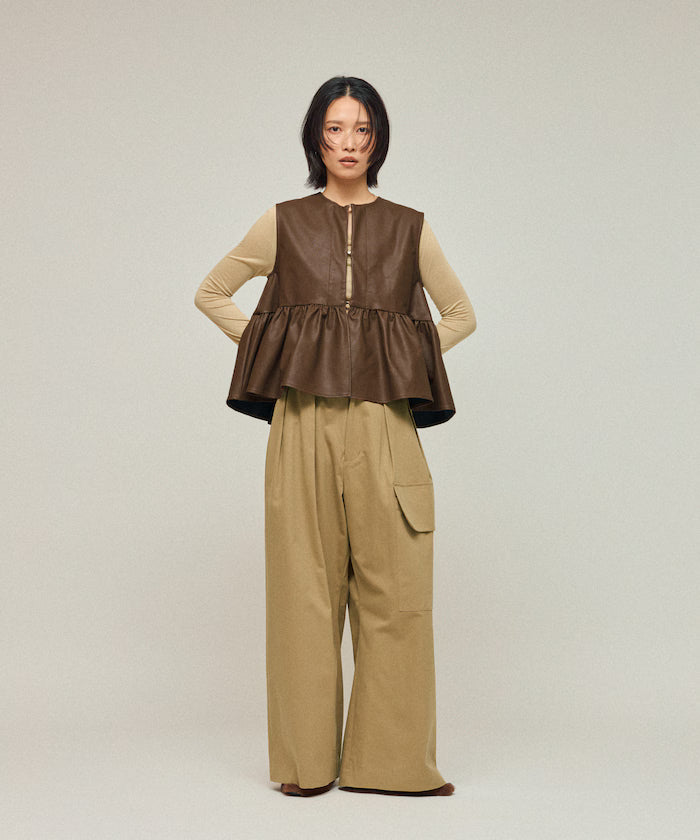 Leather Peplum Gathered Vest