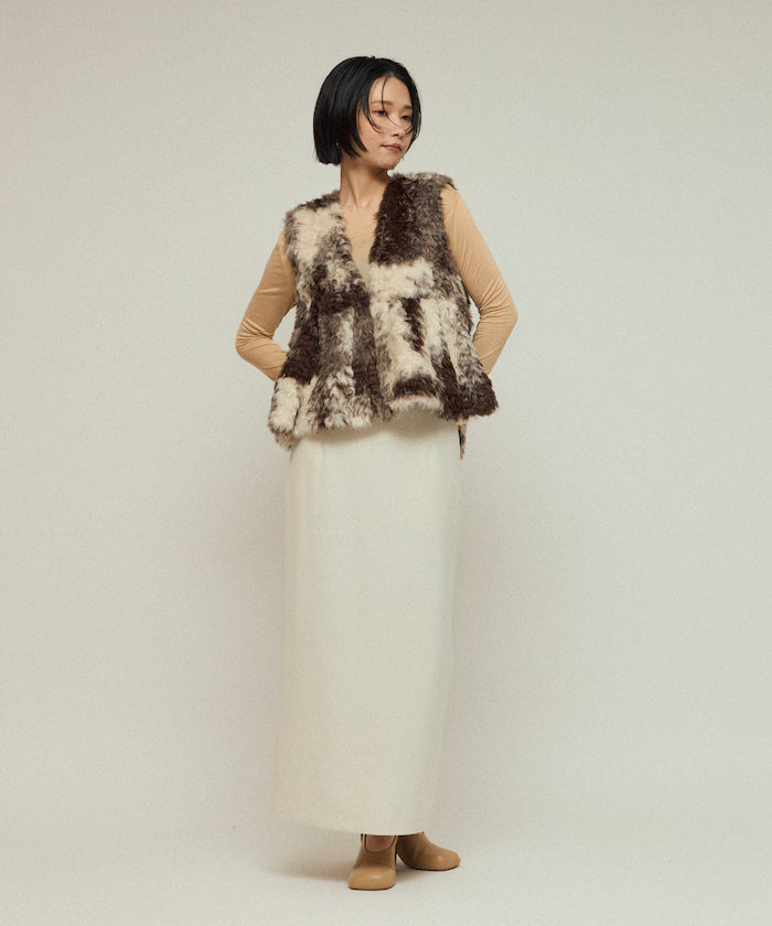 Peplum Silhouette Cow Print Fake Fur Vest