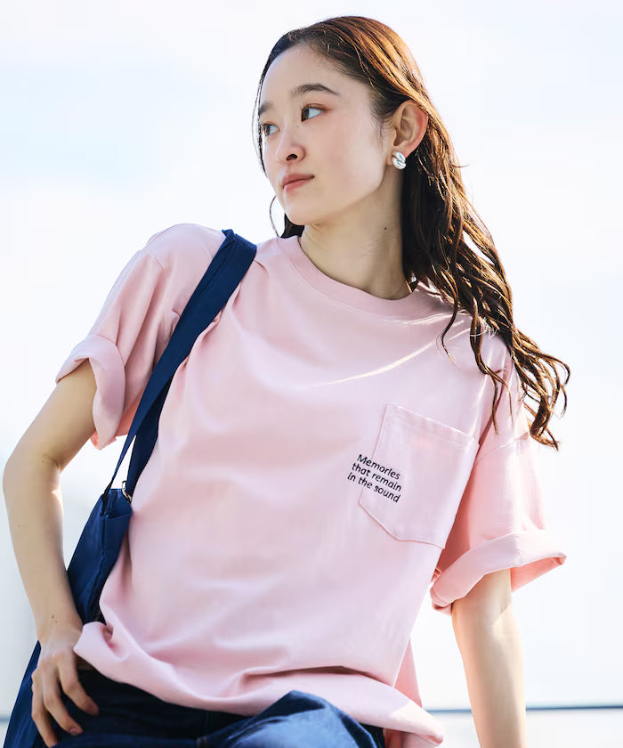 Big silhouette one-point embroidery back print hem code pocket T-shirt [Limited Edition]