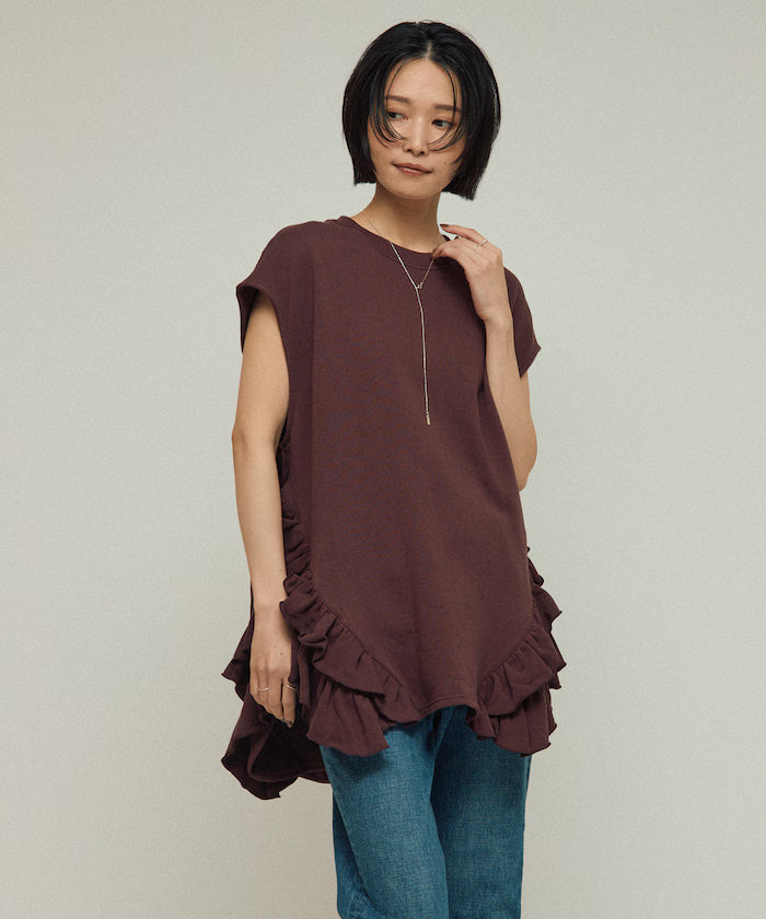 Organic Cotton Frill Hem Top / Relaxed Fit / French Terry Sweat / Best