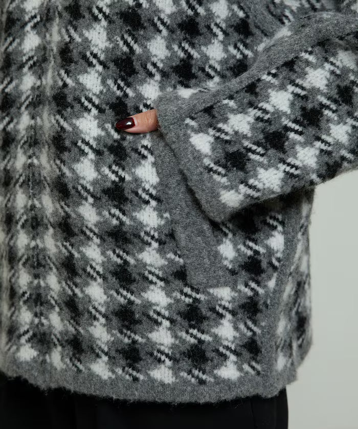 Wool Blend Gancube Check Knit Zip Blouson