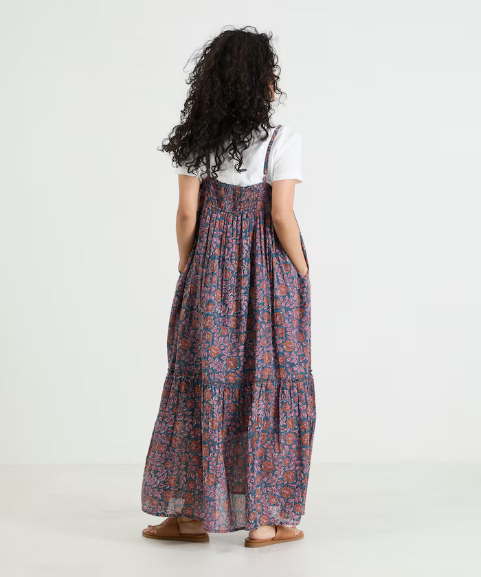 India Woodblock Flower Print Cami Dress