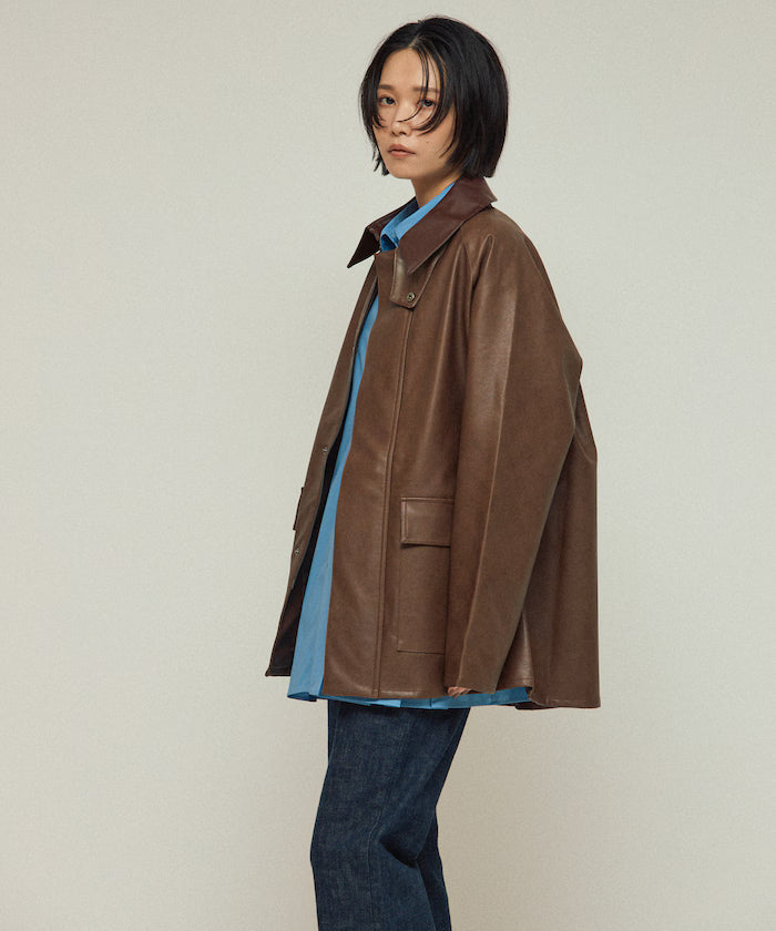 Oversized leatherette blouson / Mixed material switching