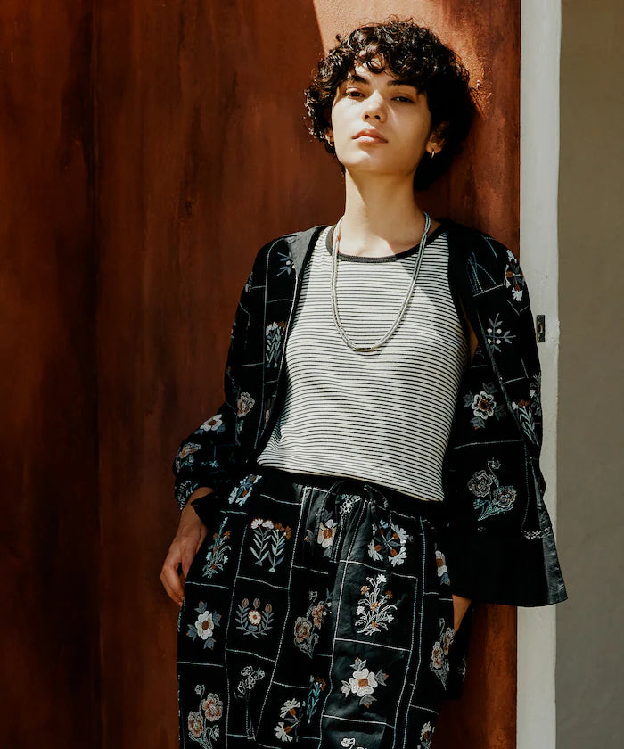 Patchwork Floral Embroidery Long Sleeve Shirt