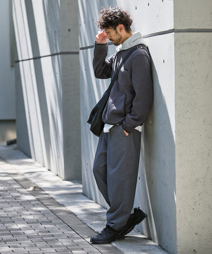 Wide Straight Nylon Track Pants / Tapered Silhouette Easy Nylon Pants
