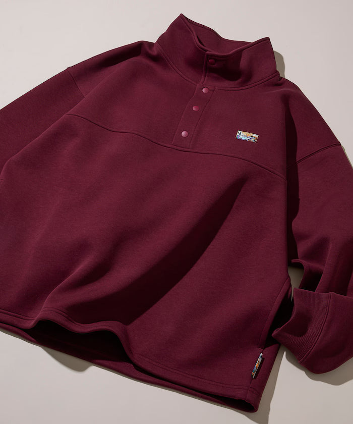 Big Silhouette Spindle Cardboard One Point Logo Snap Button Sweat - Wine Red