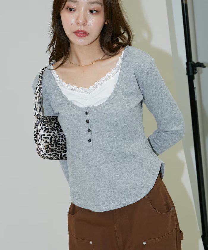 Layered-style henley neck top limited edition