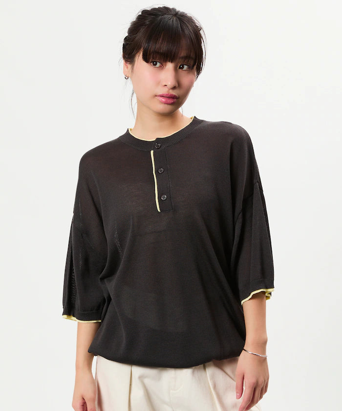 Limited Edition Relaxed Fit Color Block Henley Neck Knit